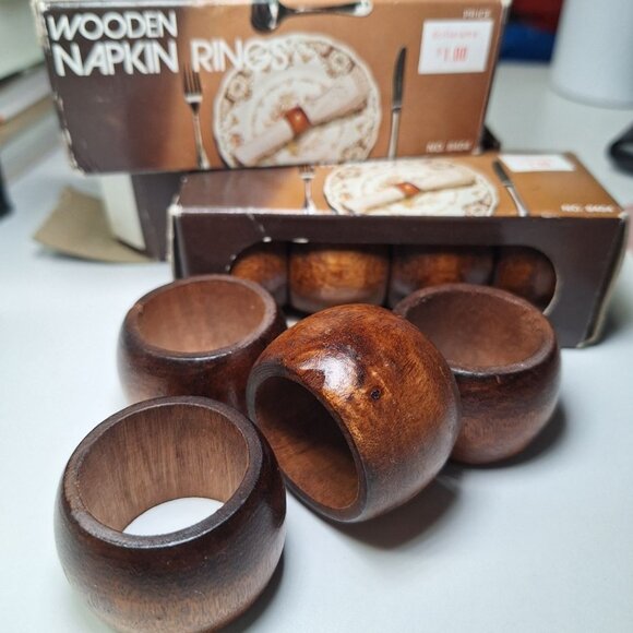 Wooden Napkin Rings Vintage 12 Pieces Round Smooth Rustic Cabin 1980s No 8404 - Picture 6 of 7